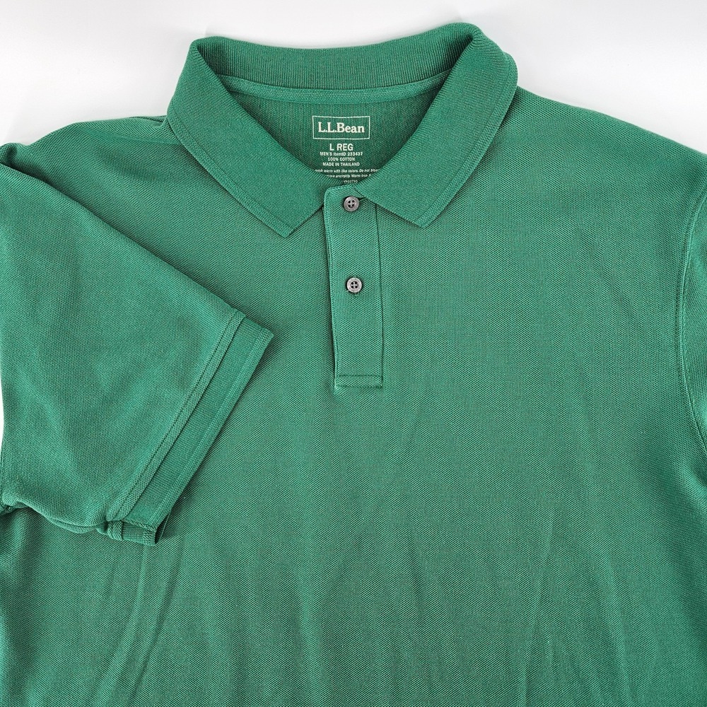 LL Bean Polo Shirt Mens Large Green Pique Cotton Short Sleeve Classic Regular